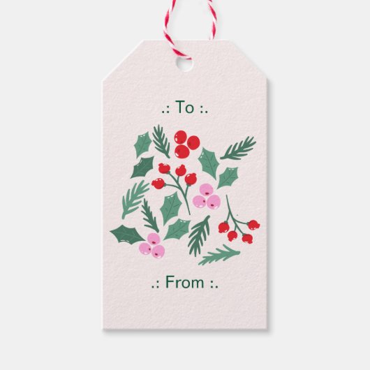 Modern Red & Green Christmas Floral Pattern Cadeaulabel (Voorkant)