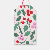 Modern Red & Green Christmas Floral Pattern Cadeaulabel (Achterkant)
