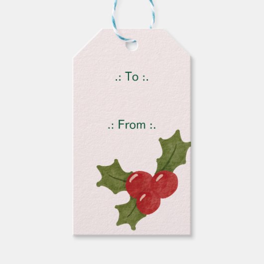 Modern Red & Green Christmas Floral Pattern Cadeaulabel (Voorkant)