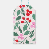 Modern Red & Green Christmas Floral Pattern Cadeaulabel (Achterkant)