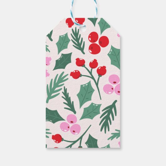 Modern Red & Green Christmas Floral Pattern Cadeaulabel (Achterkant)