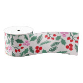 Modern Red & Green Christmas Floral Pattern Grosgrain Lint (Spoel)