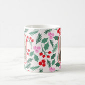 Modern Red & Green Christmas Floral Pattern Koffiemok (Center)