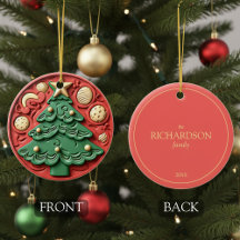Modern Red Green Christmas Tree Ornament