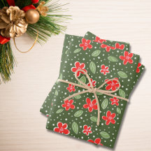 Modern Red & Green Floral Holiday