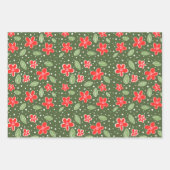 Modern Red & Green Floral Holiday Inpakpapier Vel (Voorkant 2)