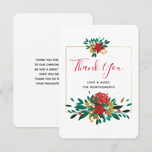 Modern Red Green & Gold Kerstbruin Bedankkaart (Voorkant / Achterkant)