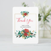 Modern Red Green & Gold Kerstbruin Bedankkaart (Staand voorkant)