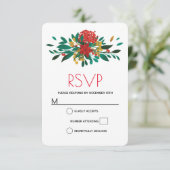 Modern Red Green & Gold Kerstbruin RSVP Kaartje (Staand voorkant)