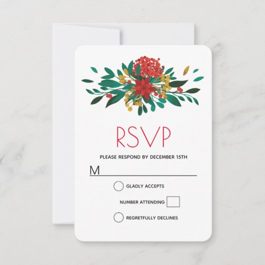 Modern Red Green & Gold Kerstbruin RSVP Kaartje (Voorkant)