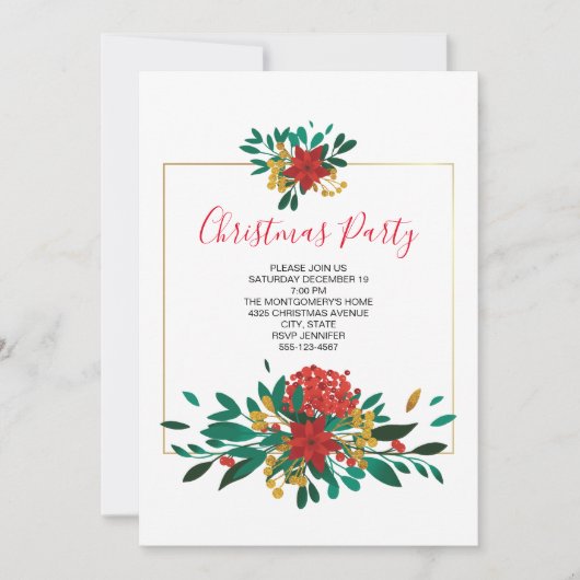 Modern Red Green & Gold Kerstfeest Bouquet Party Kaart (Voorkant)