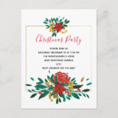 Modern Red Green & Gold Kerstfeest Bouquet Party Uitnodiging Briefkaart (Voorkant)