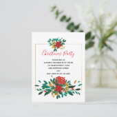 Modern Red Green & Gold Kerstfeest Bouquet Party Uitnodiging Briefkaart (Staand voorkant)