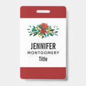 Modern Red Green & Gold KerstFloral Badge (Achterkant)