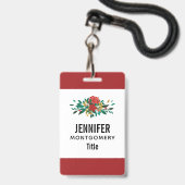 Modern Red Green & Gold KerstFloral Badge (Achterkant met lanyard)