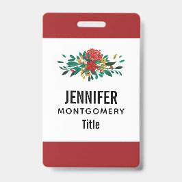 Modern Red Green & Gold KerstFloral Badge