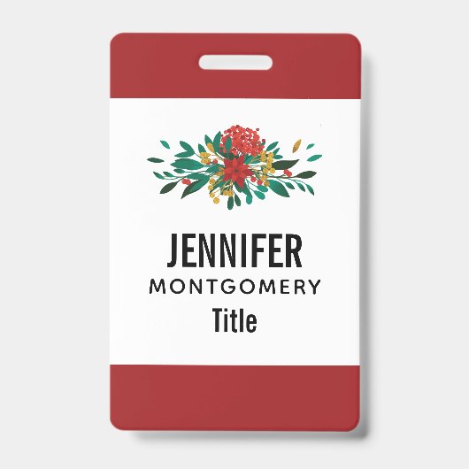 Modern Red Green & Gold KerstFloral Badge (Voorzijde)