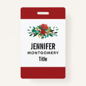 Modern Red Green & Gold KerstFloral Badge (Achterkant)