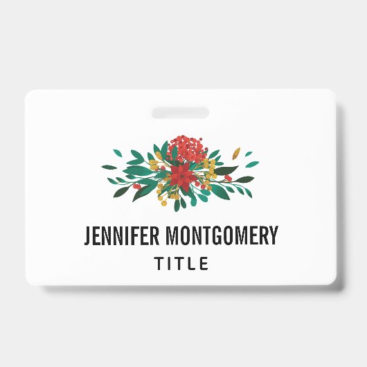 Modern Red Green & Gold KerstFloral Badge (Front)