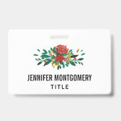 Modern Red Green & Gold KerstFloral Badge (Back)