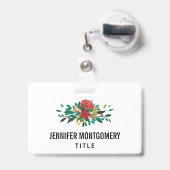 Modern Red Green & Gold KerstFloral Badge (Back with Retractable)