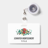 Modern Red Green & Gold KerstFloral Badge (Front with Retractable)