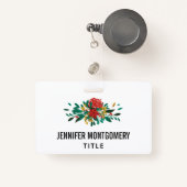 Modern Red Green & Gold KerstFloral Badge (Voorkant met intrekbare)