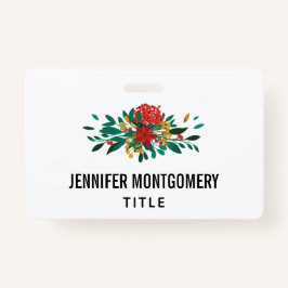 Modern Red Green & Gold KerstFloral Badge
