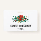 Modern Red Green & Gold KerstFloral Badge (Achterkant)