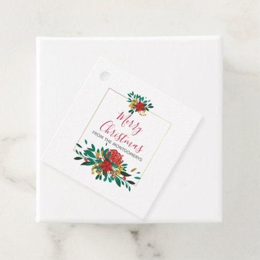 Modern Red Green & Gold KerstFloral Bedankjes Labels (In situ)