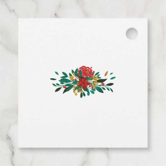 Modern Red Green & Gold KerstFloral Bedankjes Labels (Achterkant)