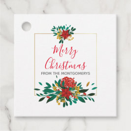 Modern Red Green & Gold KerstFloral Bedankjes Labels
