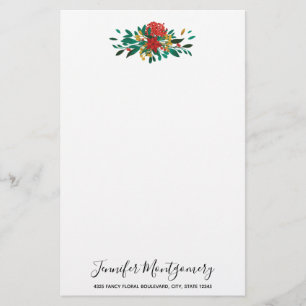 Modern Red Green & Gold KerstFloral Briefpapier