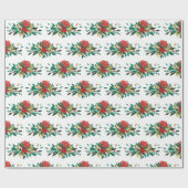 Modern Red Green & Gold KerstFloral Cadeaupapier (Vlak)