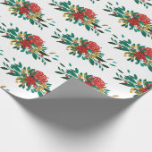 Modern Red Green & Gold KerstFloral Cadeaupapier (Hoek)