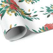 Modern Red Green & Gold KerstFloral Cadeaupapier (Rol Hoek)