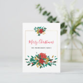 Modern Red Green & Gold KerstFloral Feestdagenkaart (Staand voorkant)
