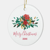 Modern Red Green & Gold KerstFloral Keramisch Ornament (Links)