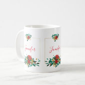 Modern Red Green & Gold KerstFloral Koffiemok (Voorkant links)