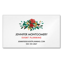 Modern Red Green & Gold KerstFloral Magnetisch Visitekaartje
