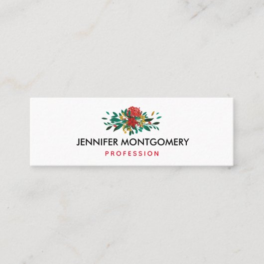 Modern Red Green & Gold KerstFloral Mini Visitekaartje (Voorkant)