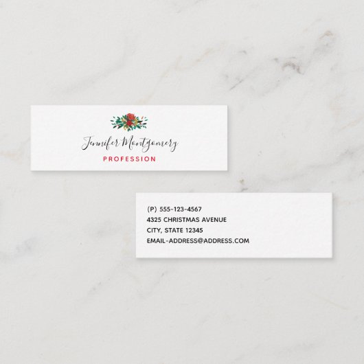 Modern Red Green & Gold KerstFloral Mini Visitekaartje (Voorkant / Achterkant)