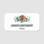 Modern Red Green & Gold KerstFloral Naamplaatje (Voorkant)