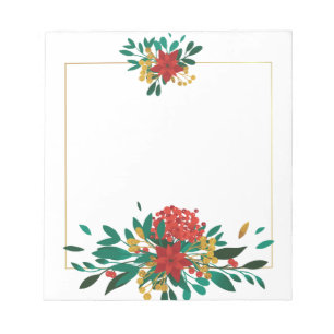 Modern Red Green & Gold KerstFloral Notitieblok