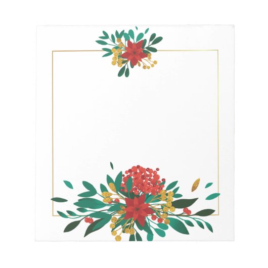 Modern Red Green & Gold KerstFloral Notitieblok (Voorkant)