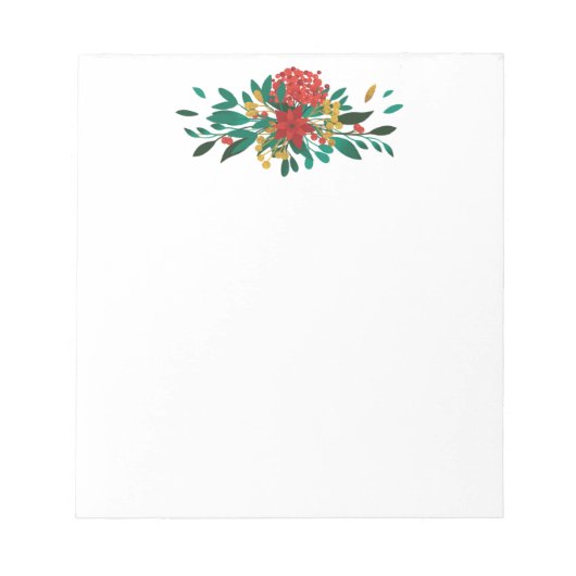 Modern Red Green & Gold KerstFloral Notitieblok (Voorkant)