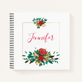 Modern Red Green & Gold KerstFloral Notitieboek