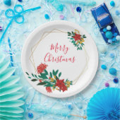 Modern Red Green & Gold KerstFloral Papieren Bordje (Feest)