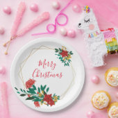 Modern Red Green & Gold KerstFloral Papieren Bordje (Feest)