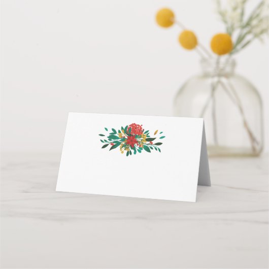 Modern Red Green & Gold KerstFloral Plaatskaartje (Voorkant)